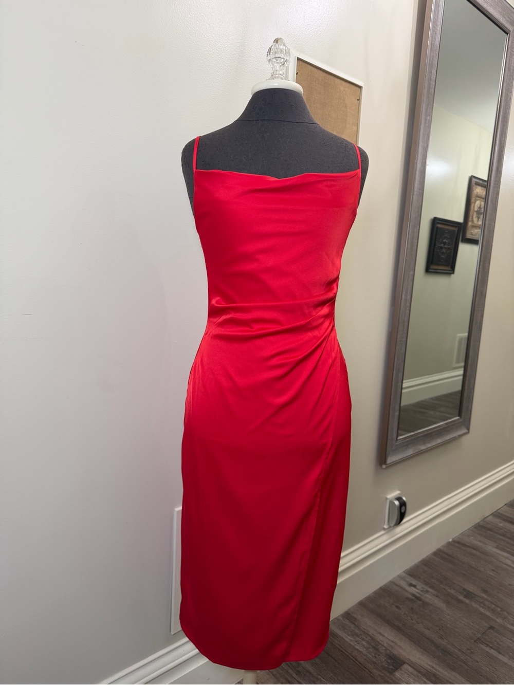 Molly Green Red Satin Strappy Midi Dress Adjustable - Women Size S